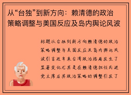 从“台独”到新方向：赖清德的政治策略调整与美国反应及岛内舆论风波