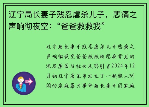 辽宁局长妻子残忍虐杀儿子，悲痛之声响彻夜空：“爸爸救救我”