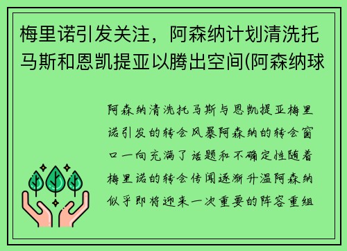 梅里诺引发关注，阿森纳计划清洗托马斯和恩凯提亚以腾出空间(阿森纳球员托马斯)